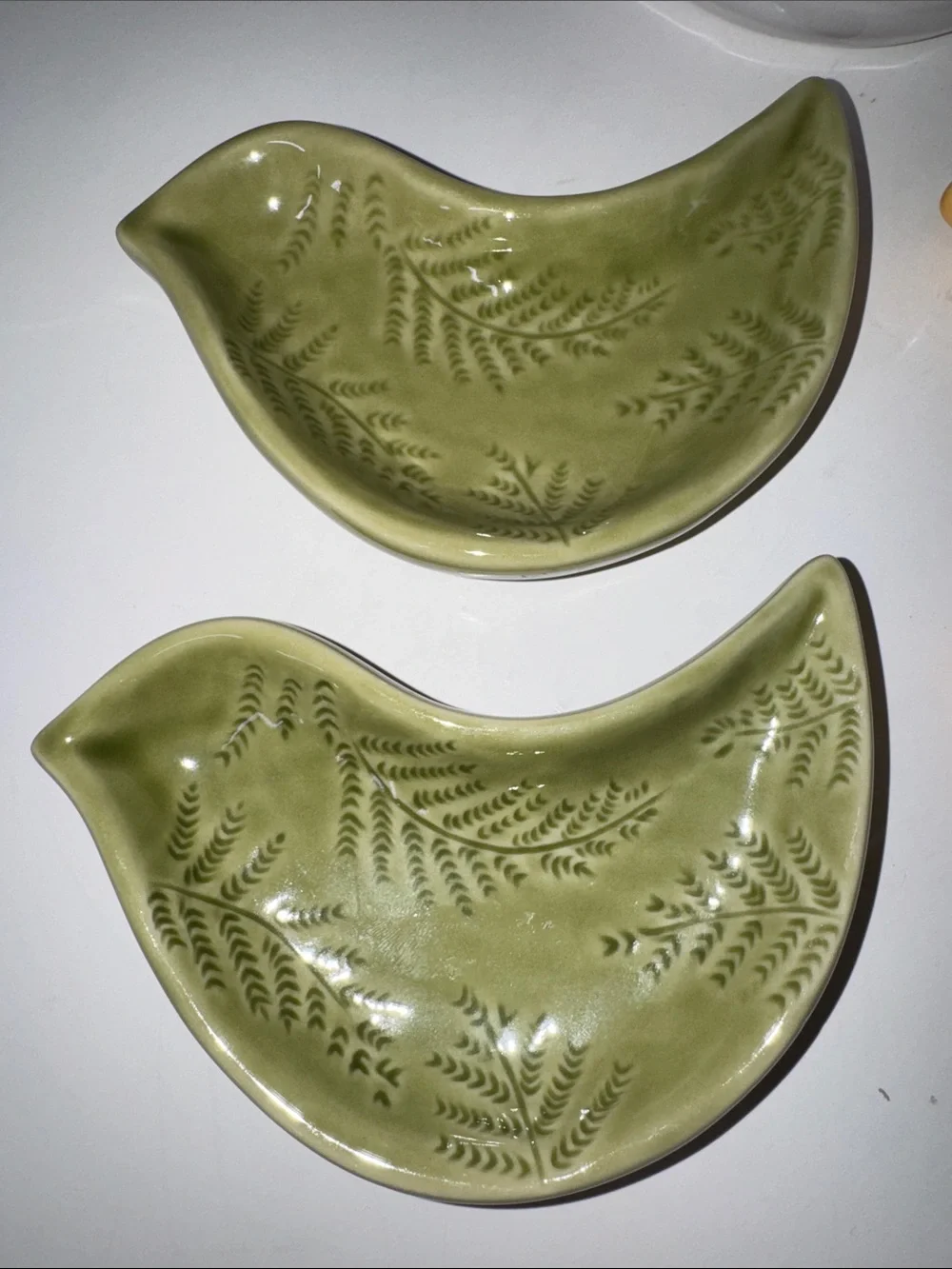 Pottery Barn Ceramic Bird Dove Dishes - Set of 5 White, Olive Green, and Mustard